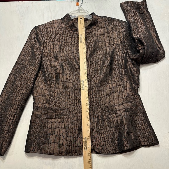 ERIN by Erin London Blazer Jacket PM Metallic Bronze Croc Textured Petite Medium - Picture 5 of 10